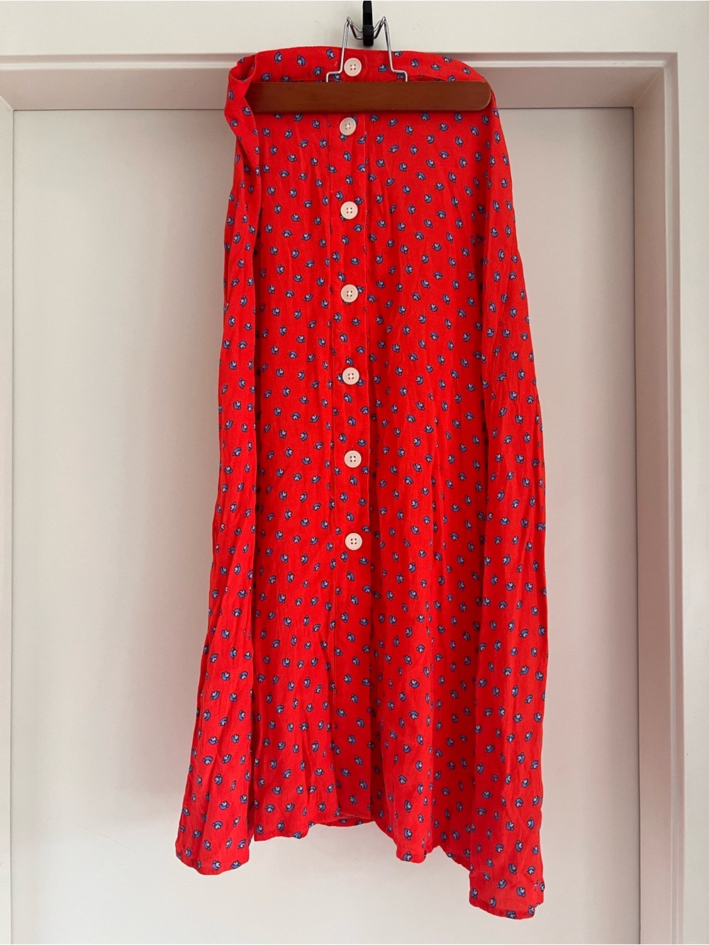 Vintage GAP Red Midi Skirt with Blue Floral Print